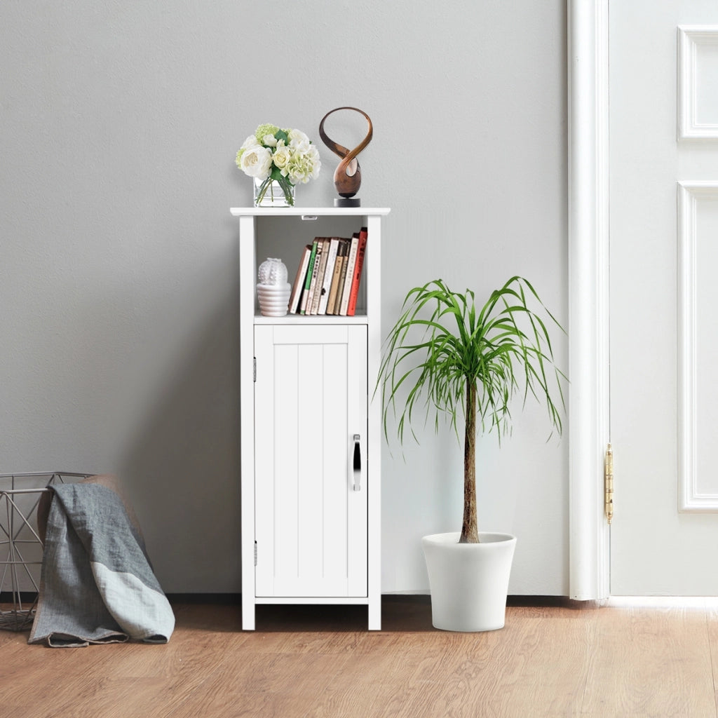 Armadio di stoccaggio a pavimento per bagno, Armadietto di stoccaggio con ripiano regolabile ad anta singola, Bianco-Scaffali e librerie