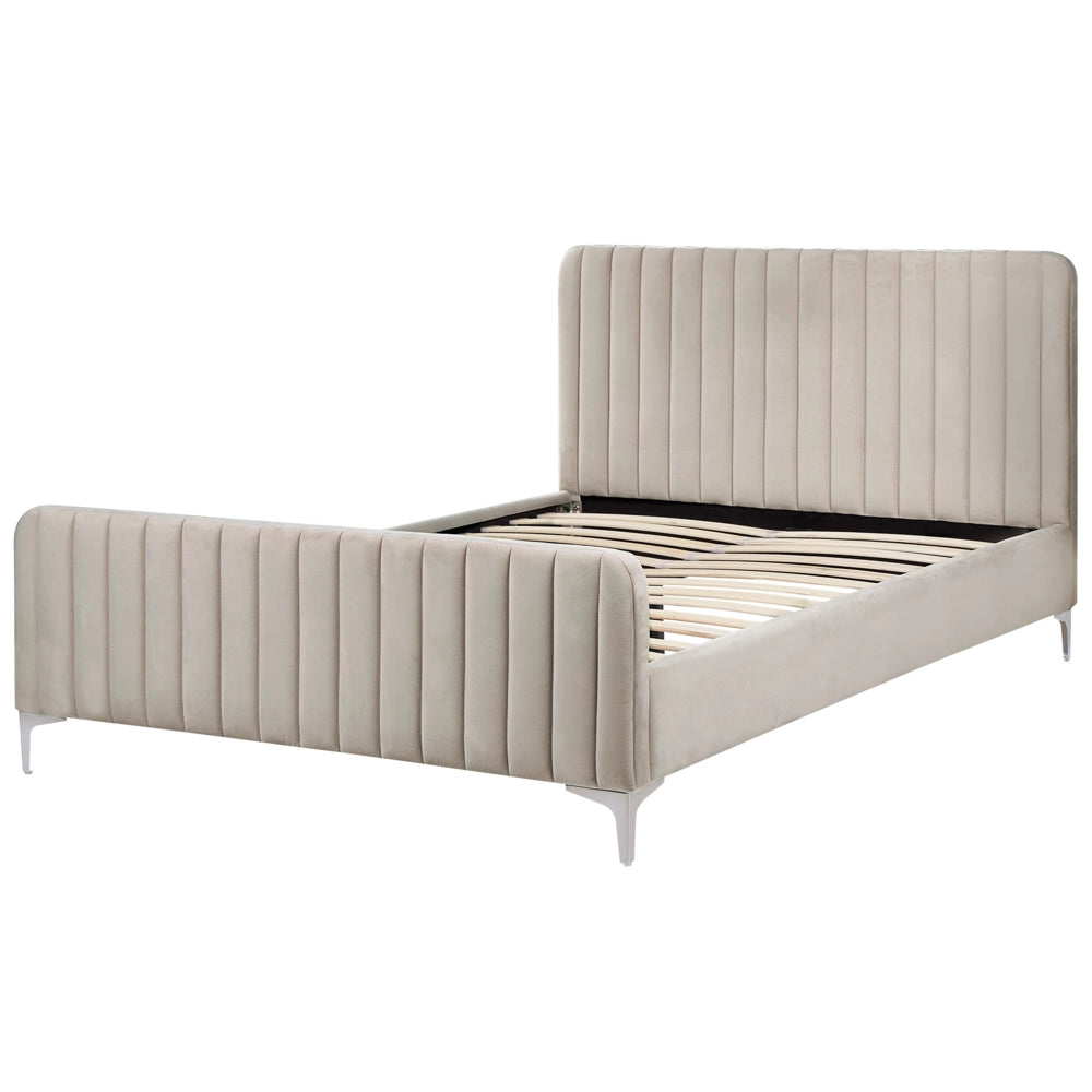 Letto in velluto grigio UE Matrimoniale 140 x 200 cm Testiera Imbottita con Gambe in metallo Design moderno