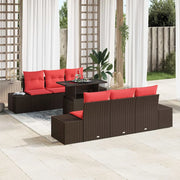 Set Divano da Giardino 7 pz 6-Numero di posti Marrone e Rosso 3357847