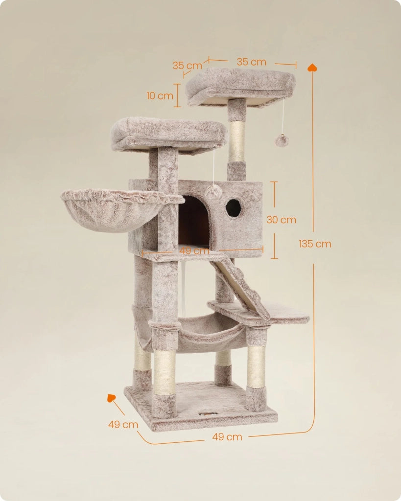 Torre per gatti 49 x 49 x 135 cm grande marrone chiaro morbido 12_0003901