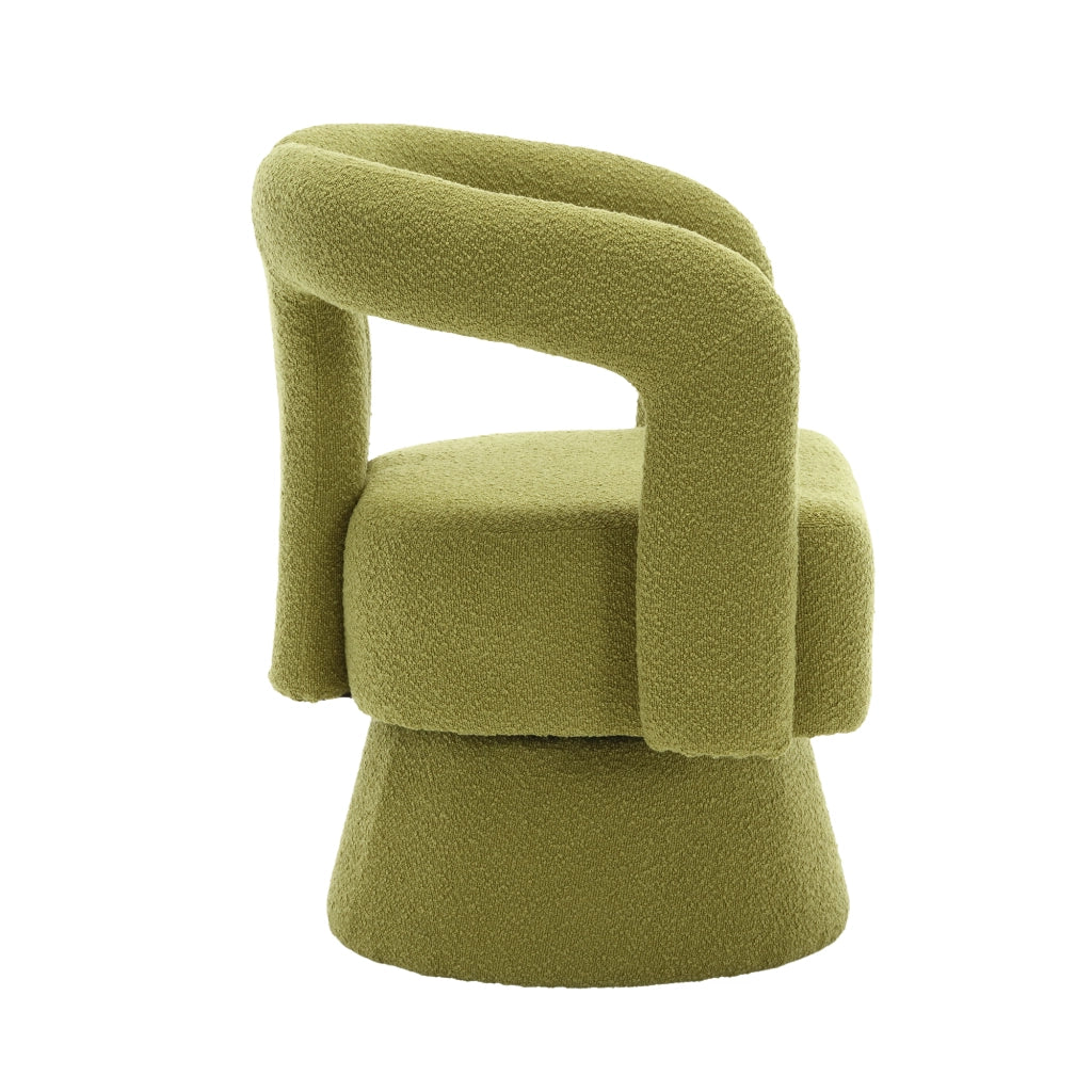 Poltrona Girevole a 360° con Schienale Arrotondato e Braccioli Integrati; in Bouclé; Verde Oliva