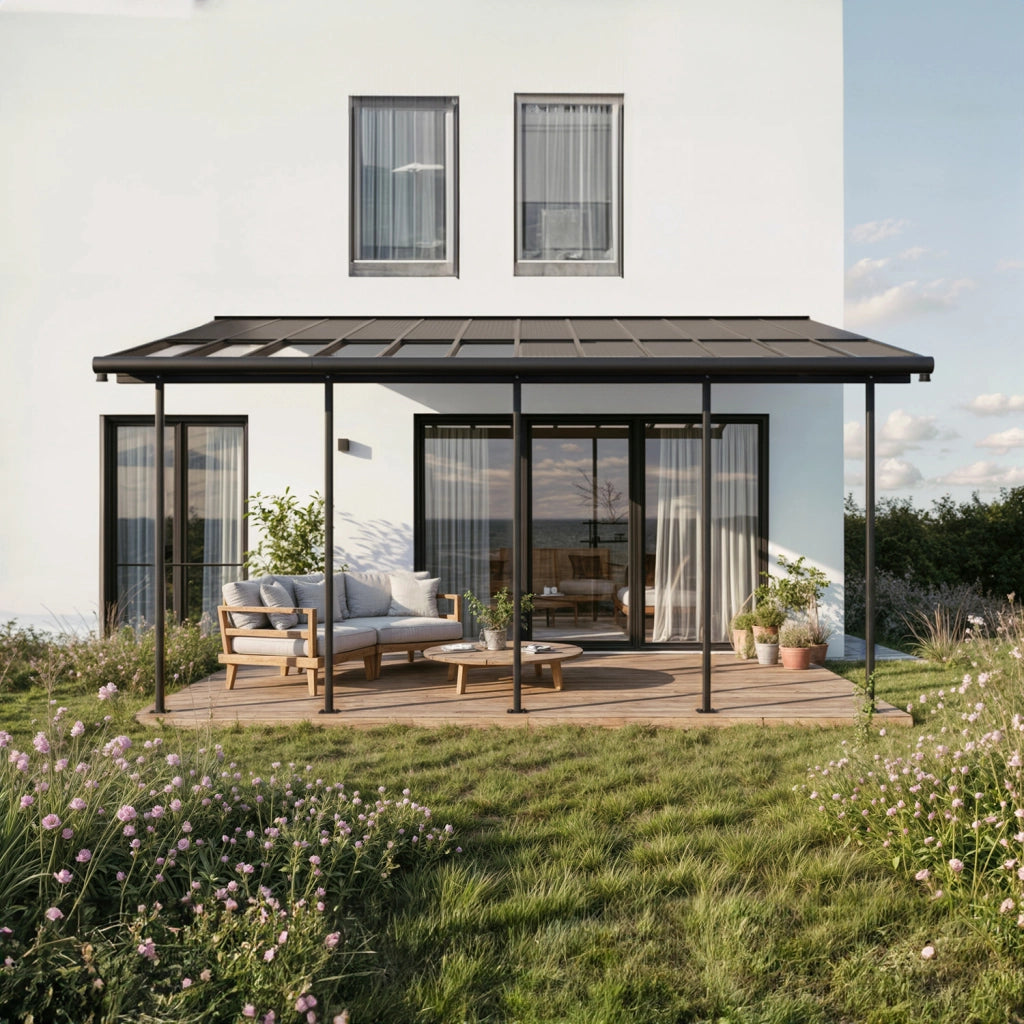 Canopia Sierra Cabrio Pergola Addossata in Alluminio 3X7.4 m Struttura grigia / Pannelli grigio opaco