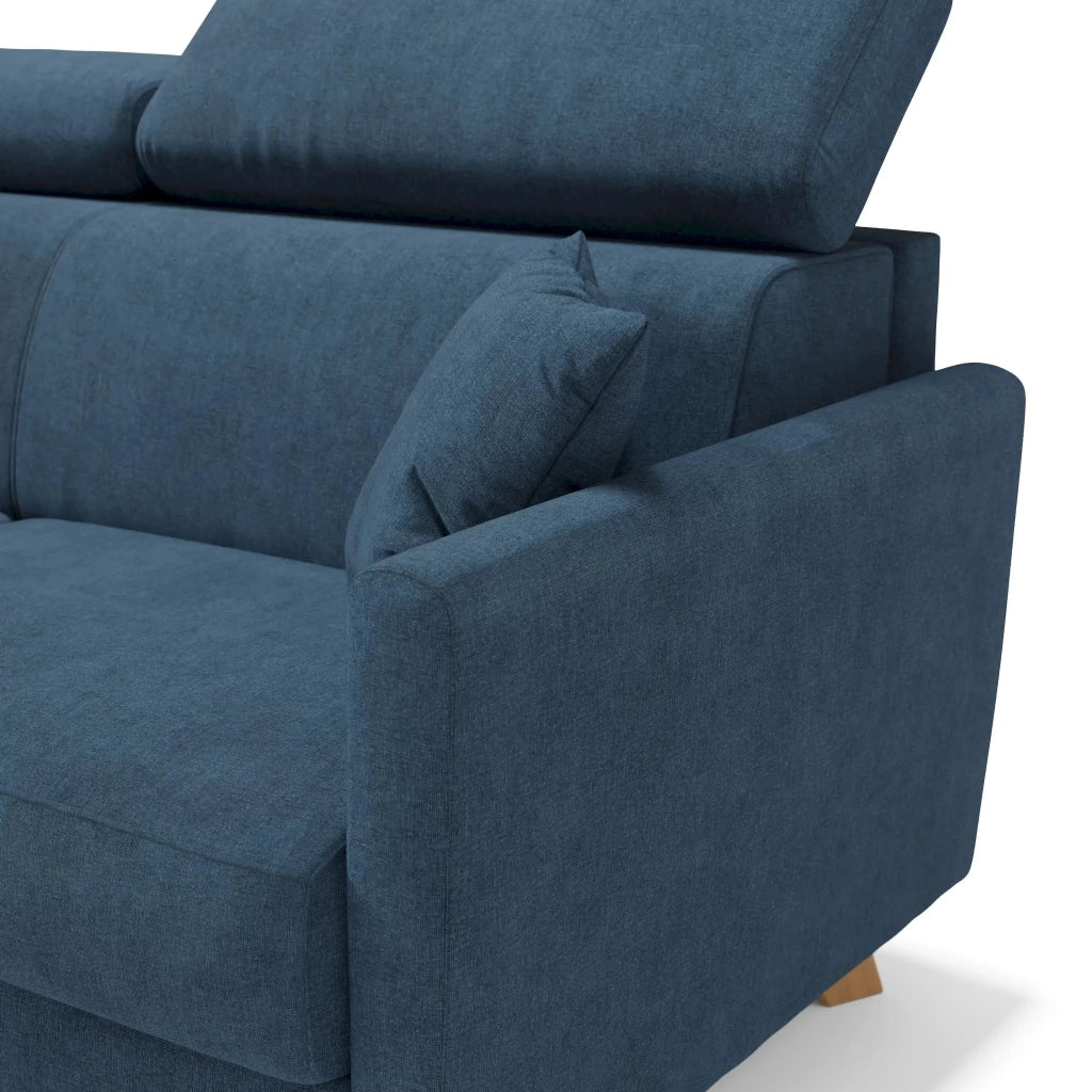 Francy Divano letto matrimoniale con poggiatesta regolabili in tessuto impermeabile e smacchiabile T17 160 cm (mat. 120x197) blu