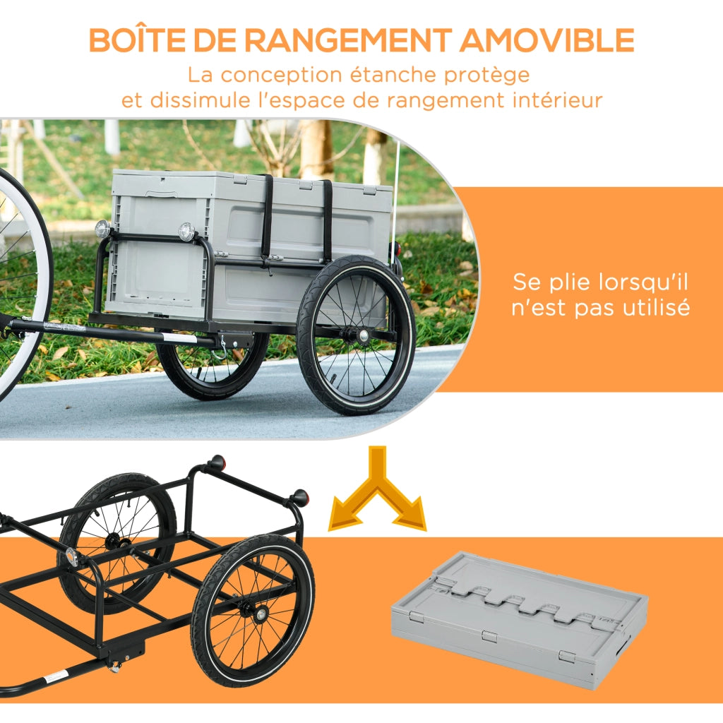 Rimorchio Bici con Cassa Rimovibile e Pieghevole 65L ¨C zephmum ¨C 40KG Max Carico