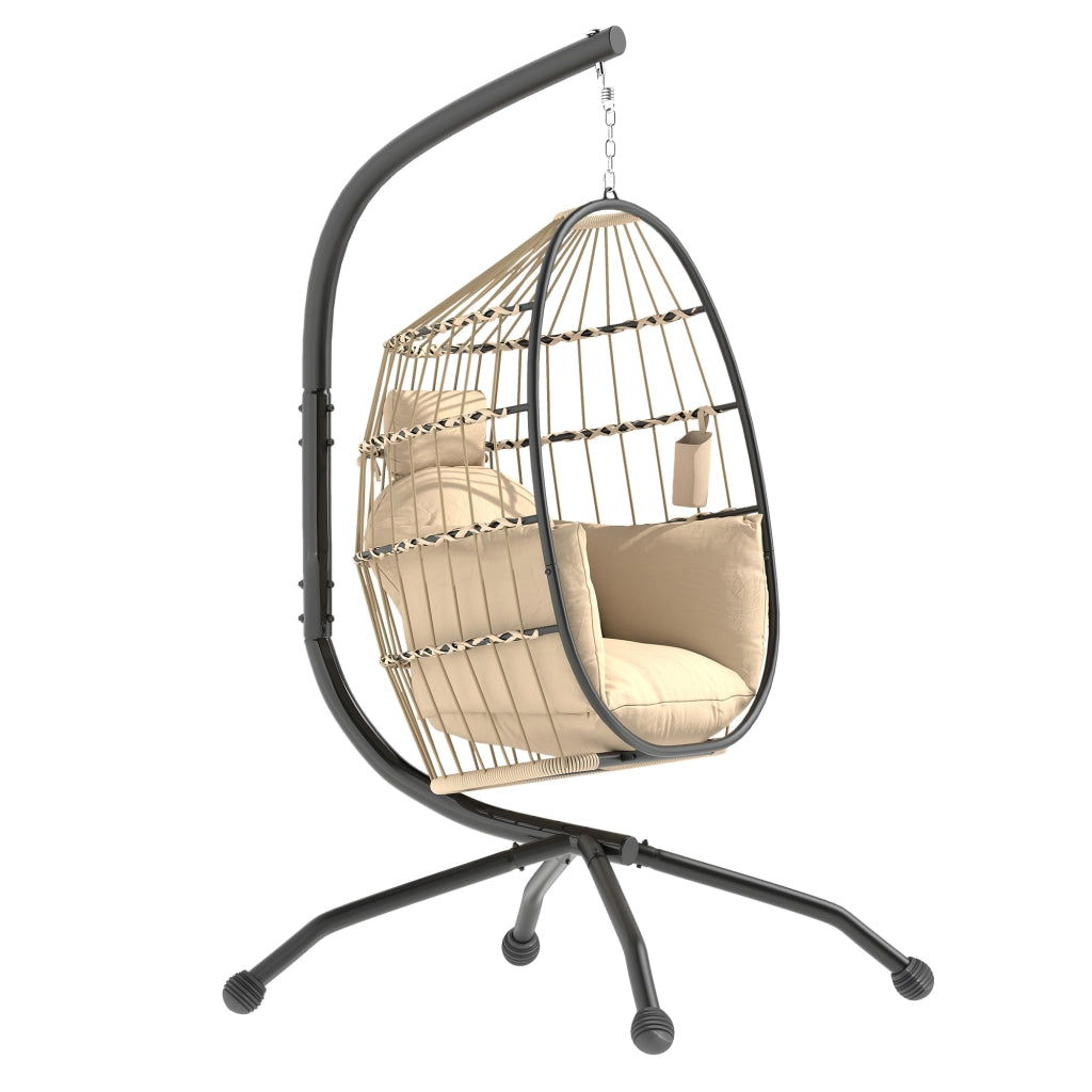 Poltrona a dondolo ovale sospesa ¨C zephmum ¨C beige, telaio in acciaio, cuscino imbottito