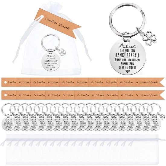 Cadeau di addio 12 Set - Manichetta per chiavi - Etichette per regali - Sacchetti di organza - Ringraziamenti - Qualità duratura e alta - Set di regali