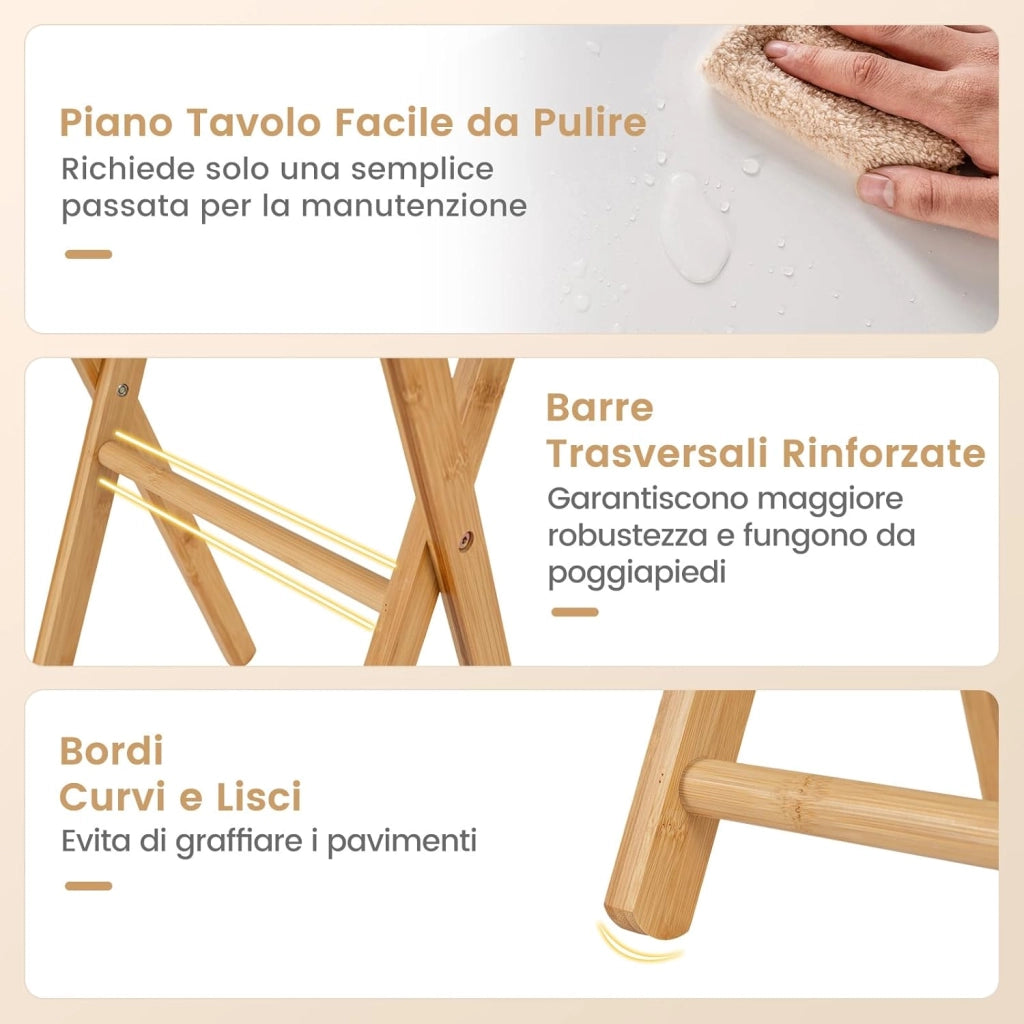 Set di 2 Tavolini Pieghevoli Laterale, Tavolino Portatile da Salotto Salvaspazio, Tavolo Laterale in Bambù, per Soggiorno Patio Terazza, Portata 20 kg, Senza Montare