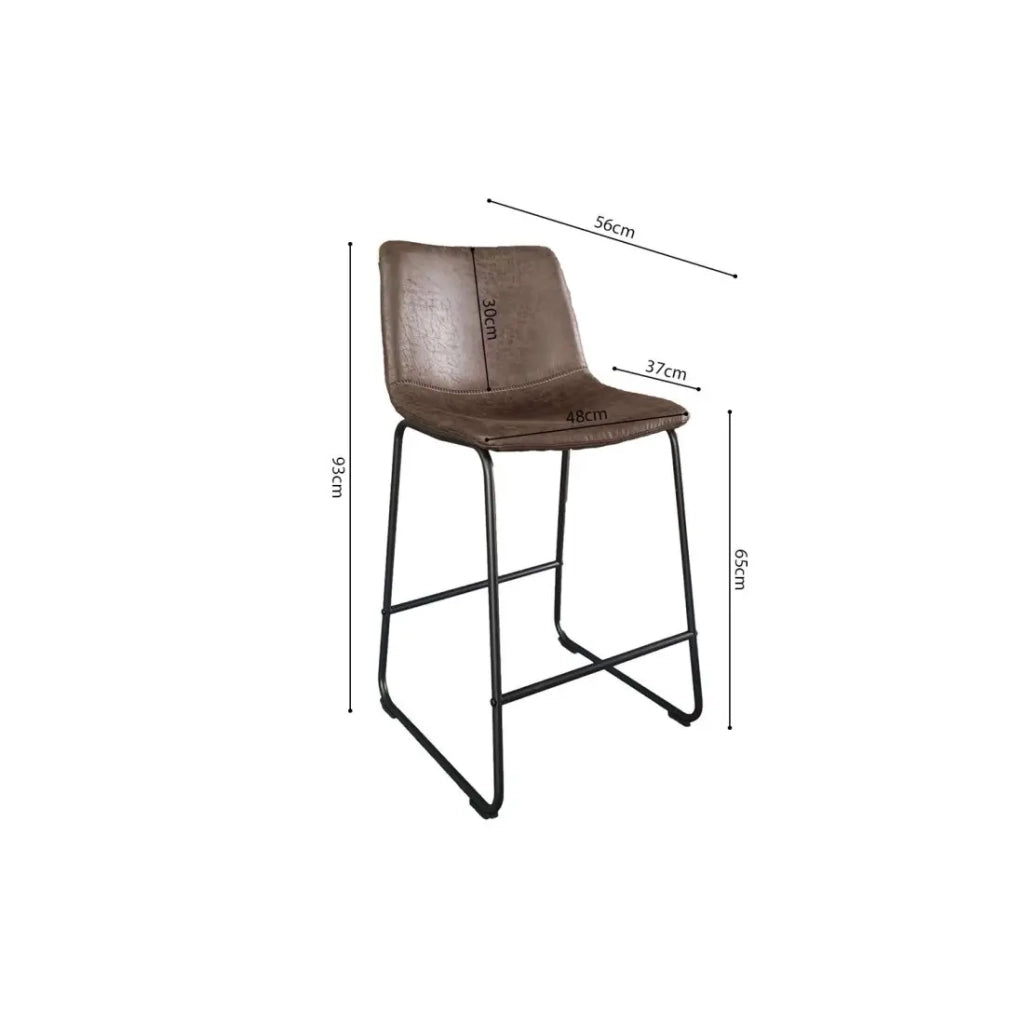 Sedia da bancone MANCO - PU marrone scuro - Gambe in metallo - Altezza 93 cm - Stile vintage