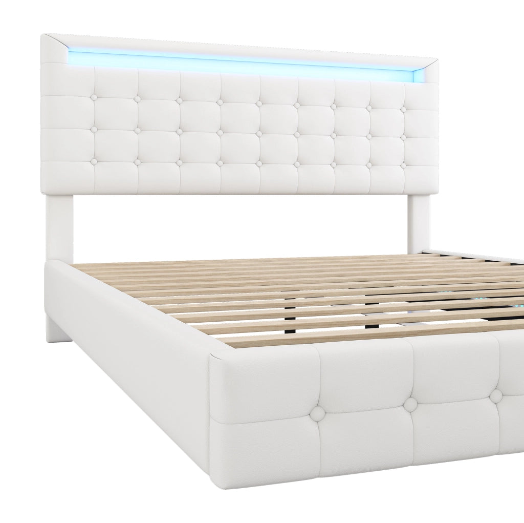 Letto matrimoniale 140x200 cm con LED, testiera regolabile e design sospeso