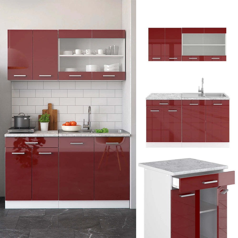 Vicco Cucina completa Rosso lucido/bianco 140 cm , PL Marmo