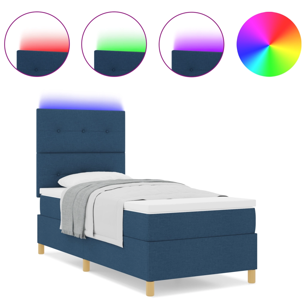 Letto Box Spring con Materasso e LED Blu 100x200 cm Tessuto