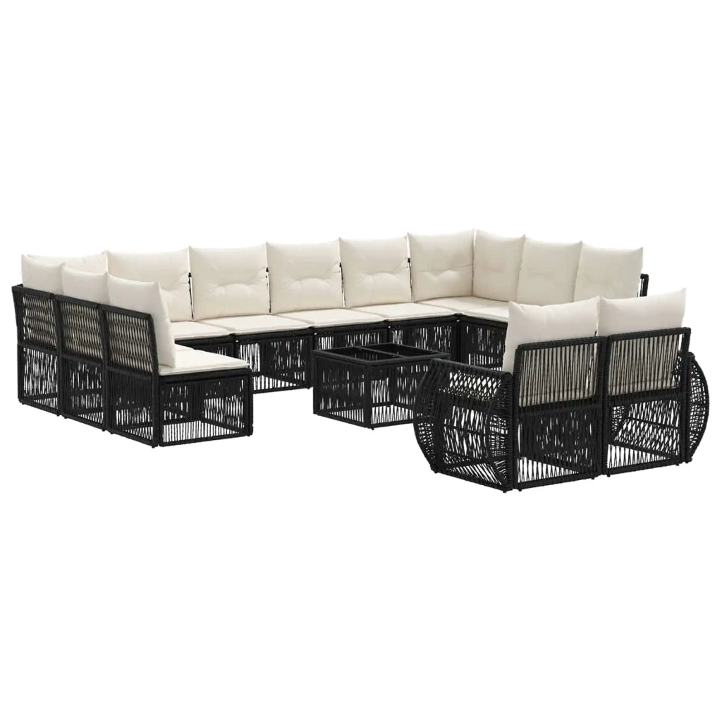 Set Divano da Giardino 13 pcs Nero e Bianco Crema polyrattan