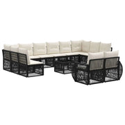 Set Divano da Giardino 13 pcs Nero e Bianco Crema polyrattan