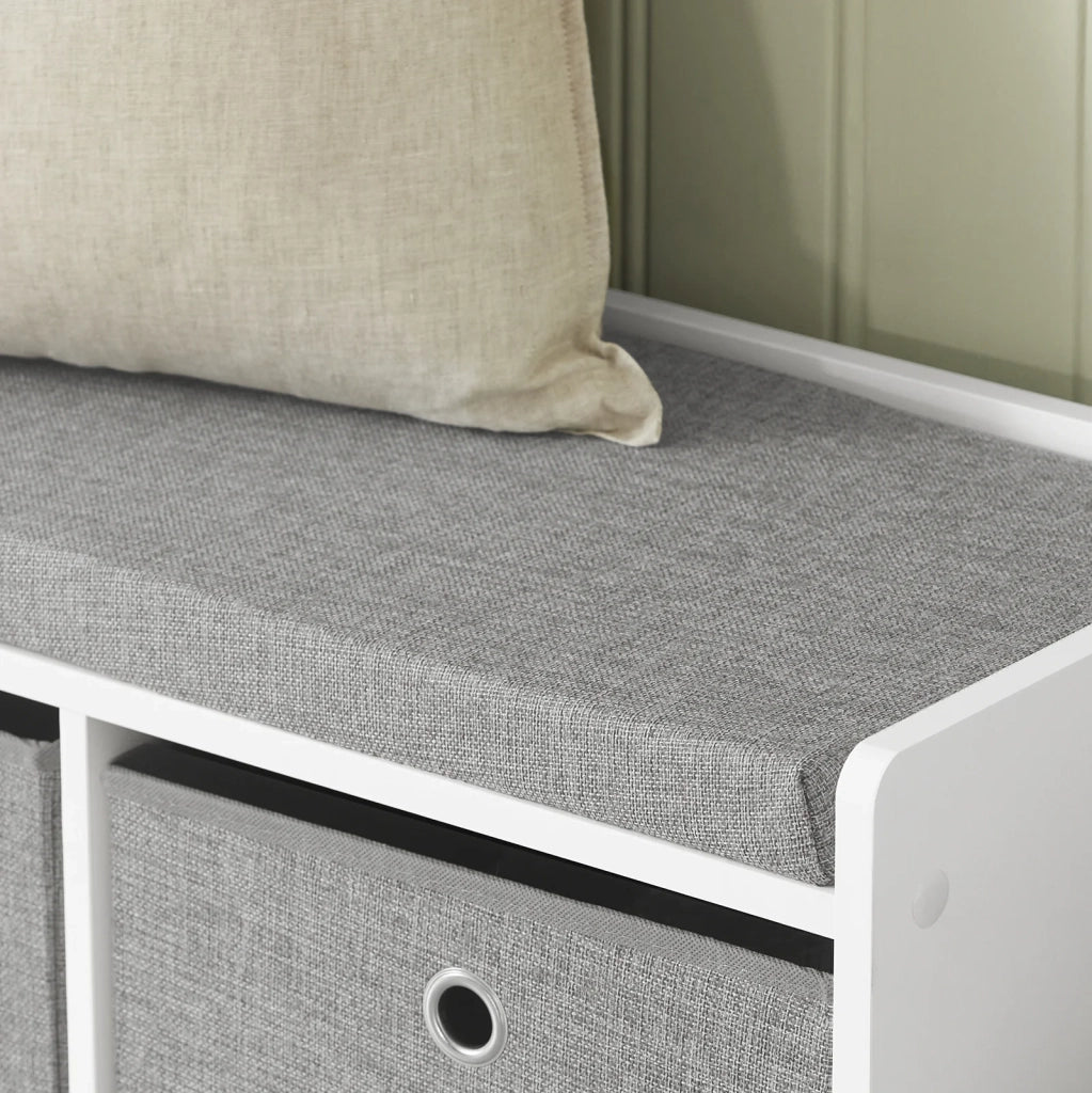 Panca scarpiera Cassapanca da Interno Mobile Bagno con 3 cesti Bianco e Grigio L102*P32*A45cm FSR65-DG