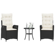 Set da Bistrò 3 pz con Cuscini Nero in Polyrattan