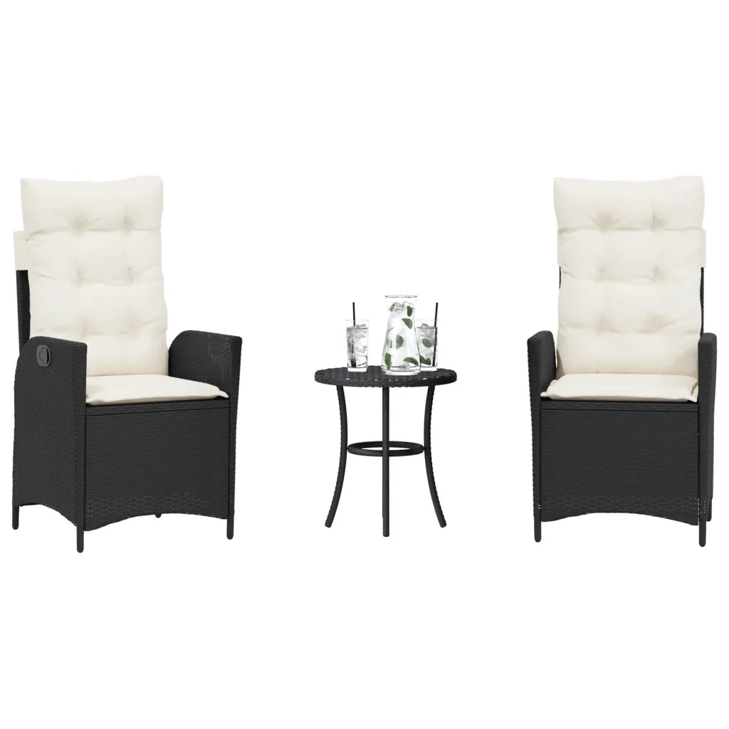 Set da Bistrò 3 pz con Cuscini Nero in Polyrattan