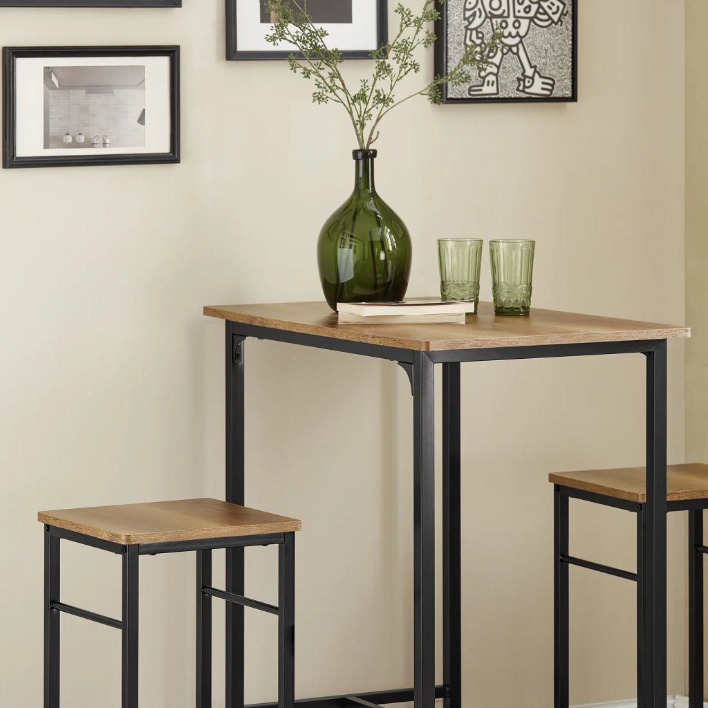 Set 3 Pezzi Tavolo con 2 sgabelli Mobile Bar per casa Stile Industriale Grigio, L80*P50*A88cm, Marrone OGT10-PF