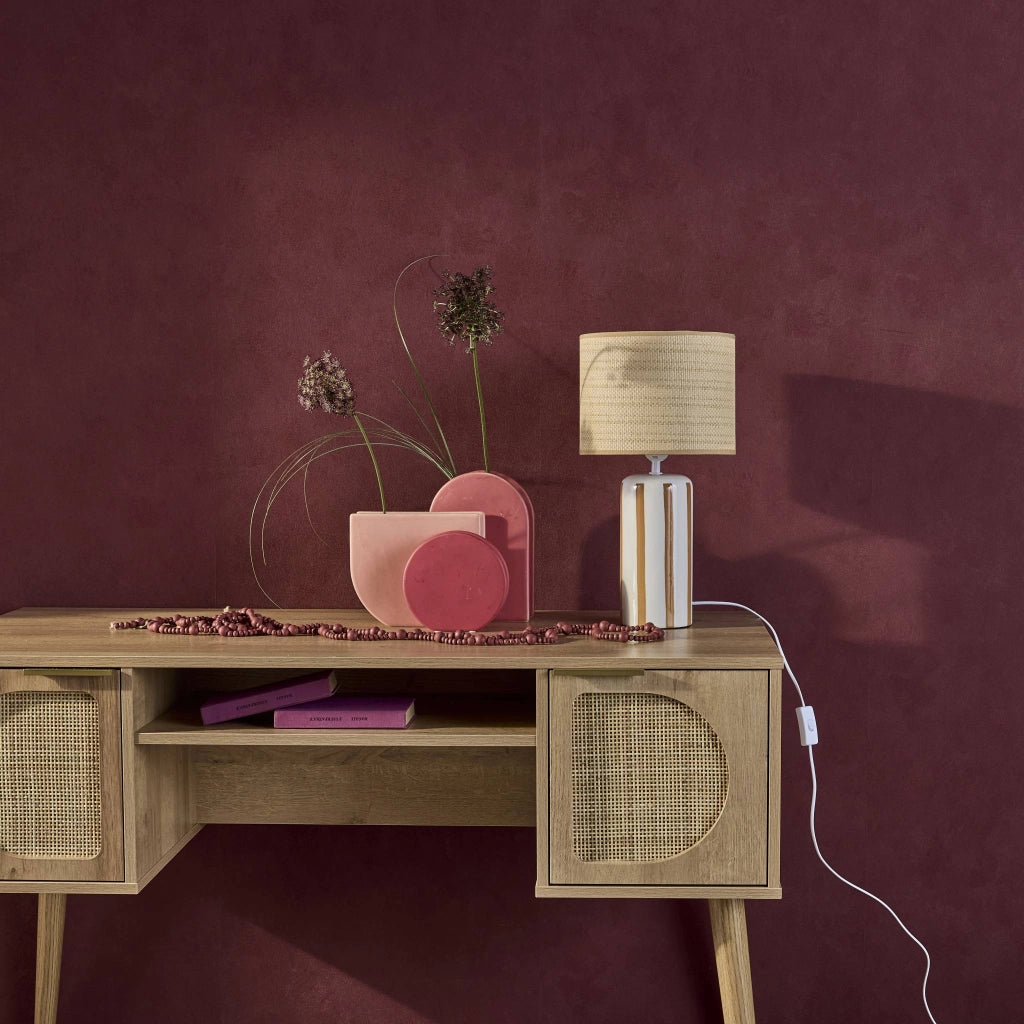 Lampada da tavolo in ceramica per interni con effetto rattan, 44cm,