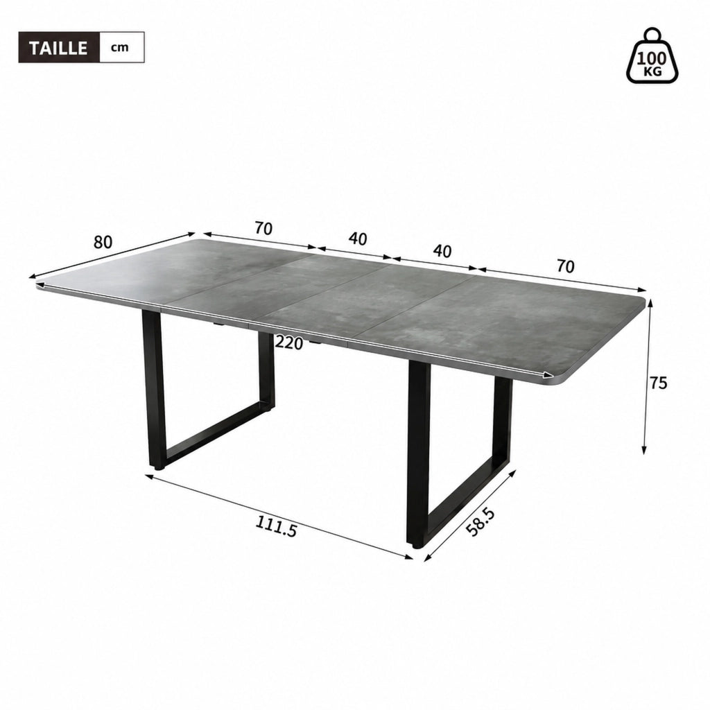 Tavolo da pranzo allungabile a 3 lunghezze 140/180/220x80 cm, grigio, in MDF, per 6-10 persone