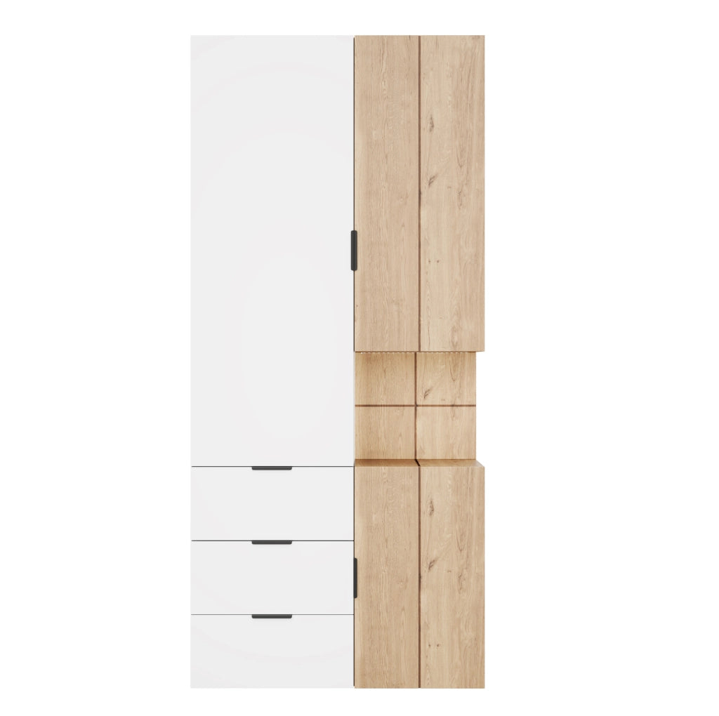 Armadio 90x49x200 cm con LED, 4 cassetti e 2 barre appendiabiti in MDF