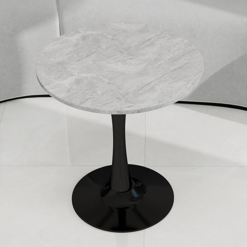 Tavolino basso rotondo 70 cm nero e grigio – piano effetto marmo, 2-4 persone