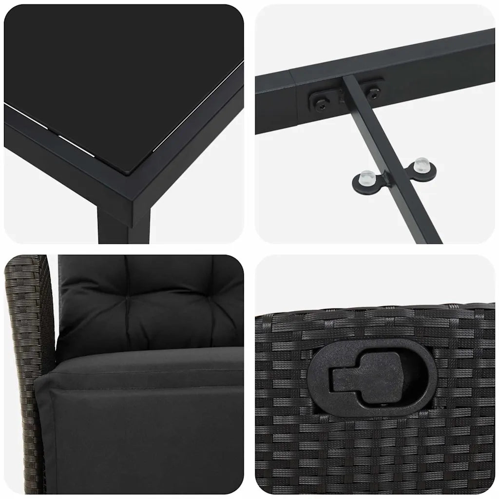 Set da Pranzo per Giardino con cuscino 5 pcs Nero polyrattan 3380536
