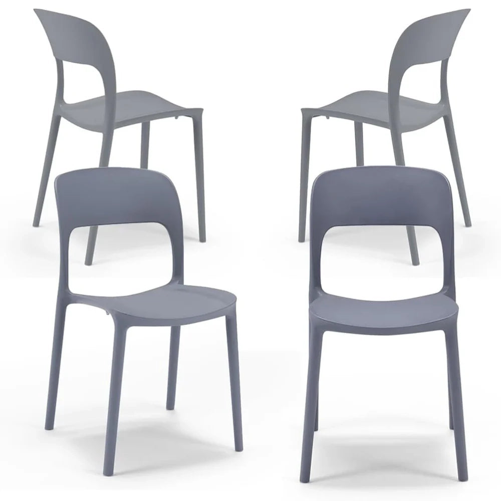 Set 4 sedie in polipropilene KATE, impilabile, resistente ai raggi UV, design moderno, ideale per sala da pranzo, cucina, sala d’attesa, bar, ristoranti o da esterno, colore Grigio Asfalto