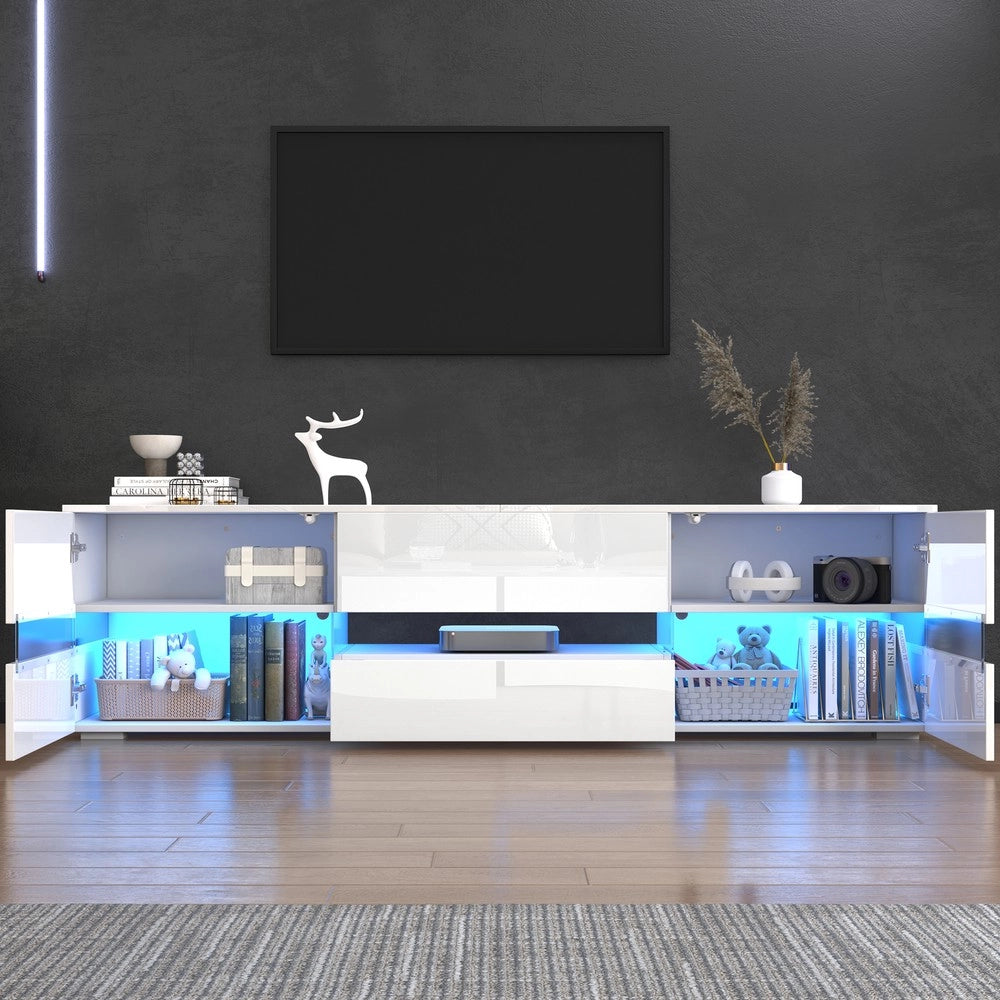 Mobile TV con LED ¨C Xylo ¨C Bianco Lucido, 2 Ante, 1 Cassetto, 160x39x45, per TV 70 Pollici