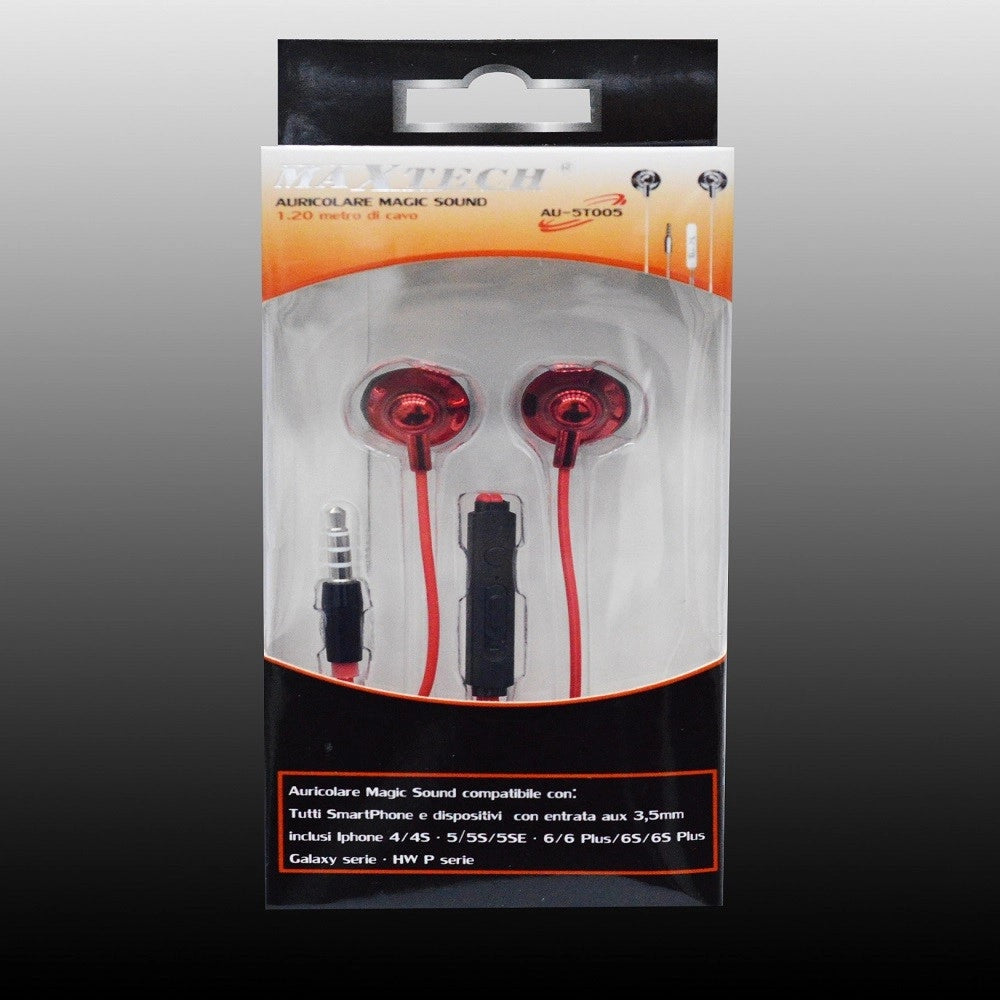 Trade Shop - Auricolari Cuffie Musica Con Microfono Per Cellulari Smartphone Jack Maxtech Au-5t005 -