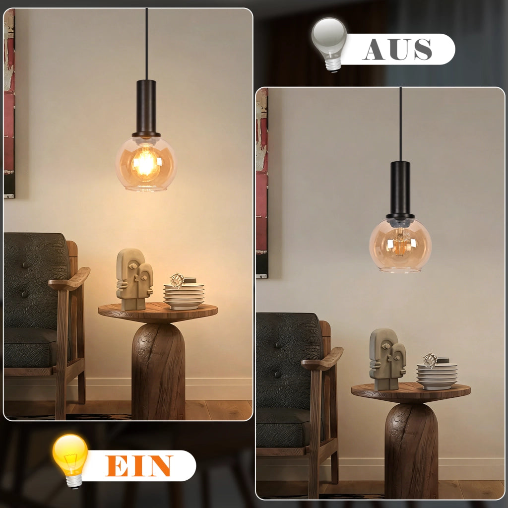 ZMH Lampada a Sospensione 1 Luce Vetro Vintage Altezza Regolabile E27 per Sala da Pranzo Camera da Letto Senza Lampadina