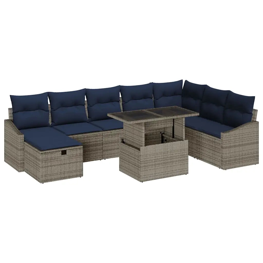 Set Divano da Giardino con cuscino 9 pcs Grigio polyrattan 3361194