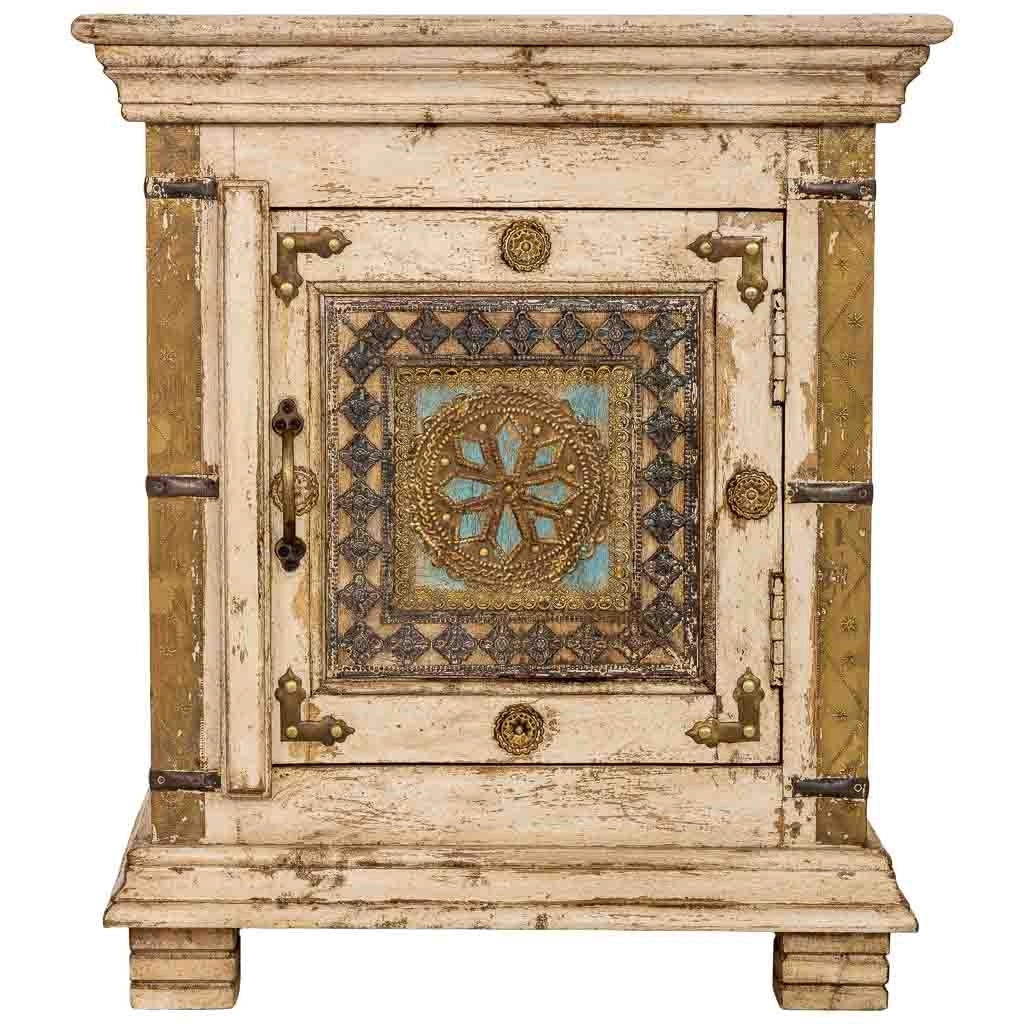 Comodino artigianale in legno bianco, 50x40x59h cm