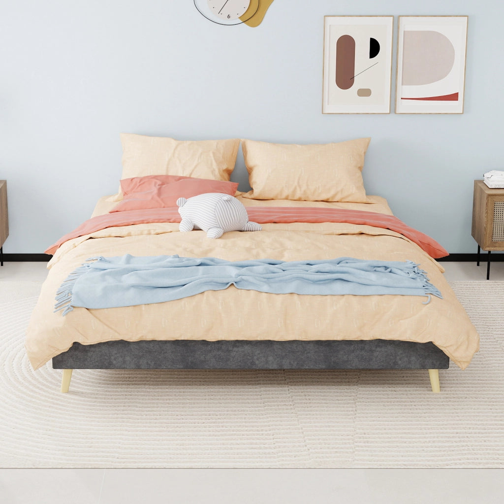 Letto moderno minimale in tessuto grigio 160x200 cm