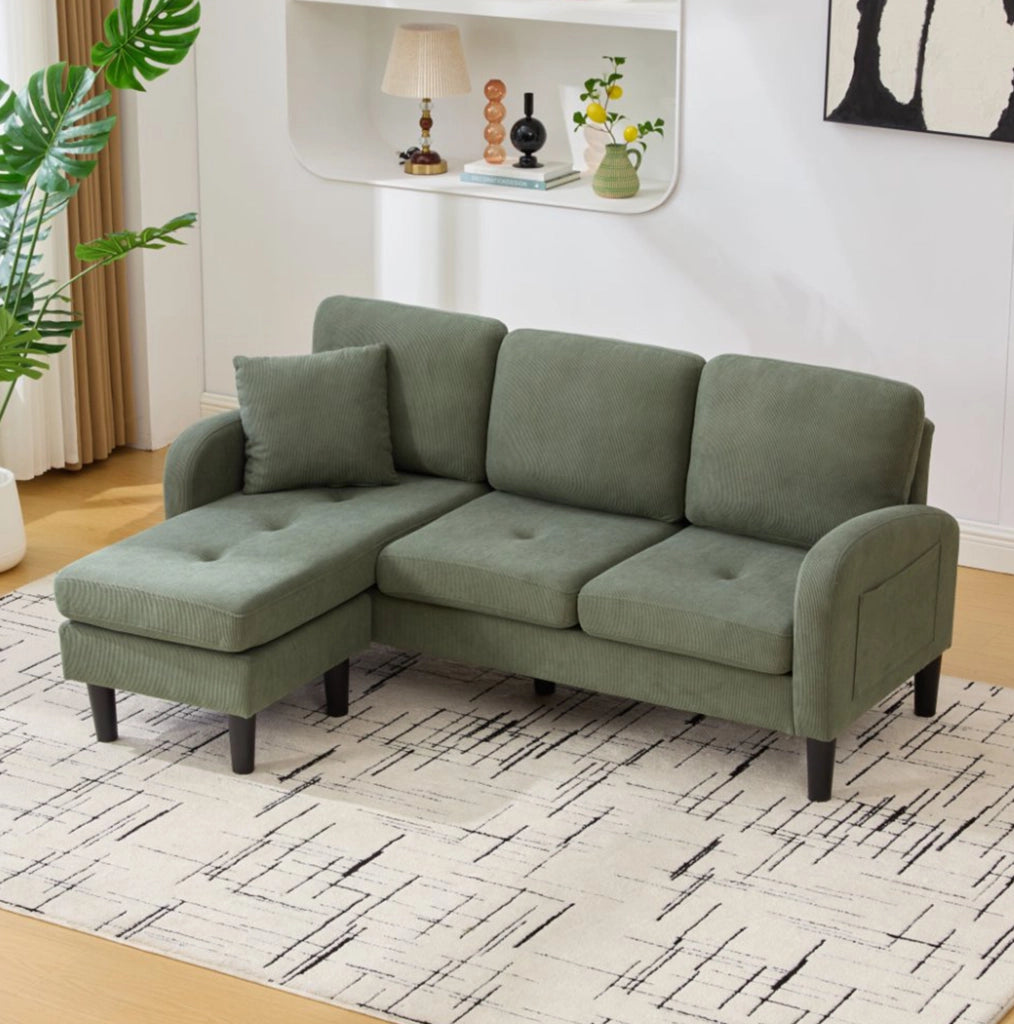 Divano angolare modulare con chaise longue 166 x 118 x 77 cm in tessuto cord verde