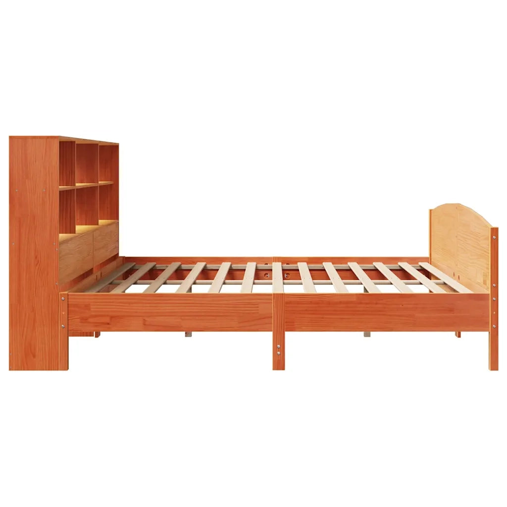 Letto Libreria senza Materasso Marrone Cera 200x200 cm in Pino 3323094