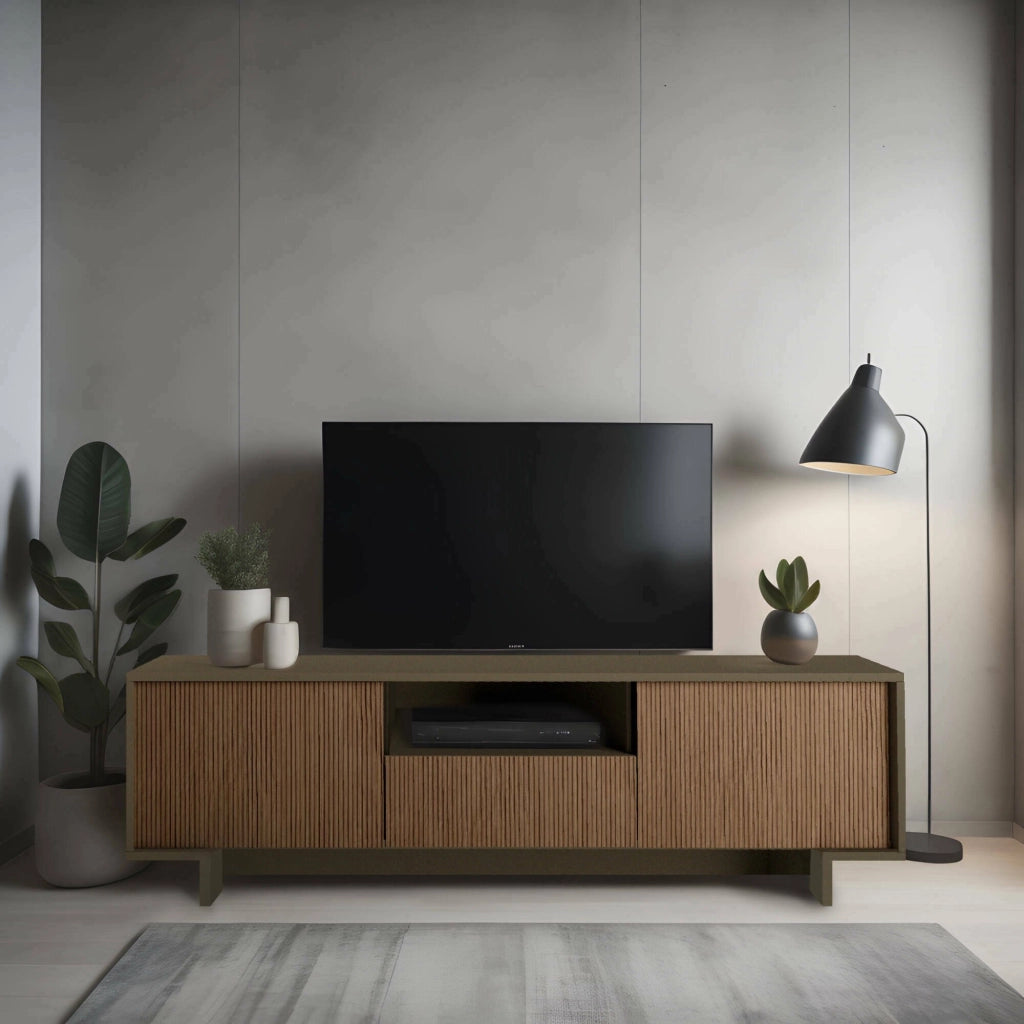 Atina, Mobile Porta tv un Cassetto Made in Italy, 170x42x48h cm Marrone