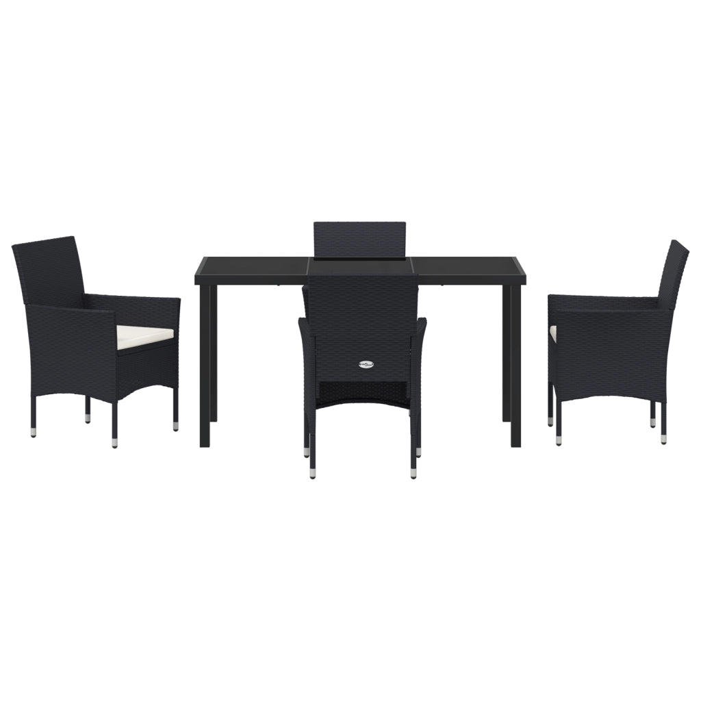 Set da Pranzo da Giardino 5 Pezzi Nero Polyrattan