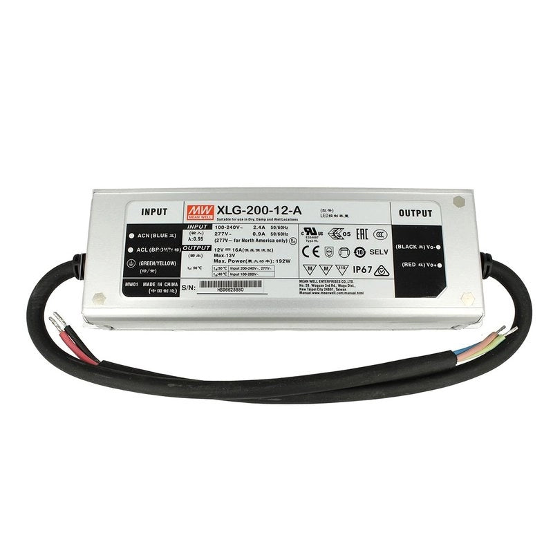 Alimentatore Trasformatore MW MEAN WELL Impermeabile IP67 12V 192W 16A XLG-200-12-A