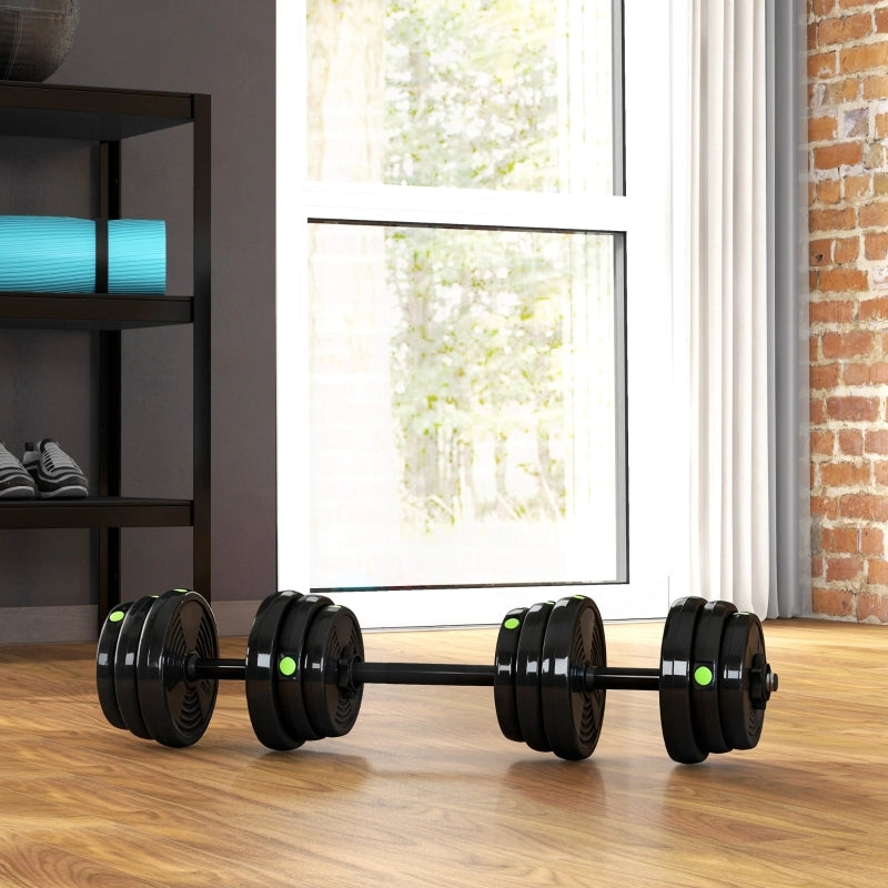 Set di manubri 2 in 1, bilanciere e manubrio, 25 kg, antiscivolo, adatto a pavimenti, nero/verde
