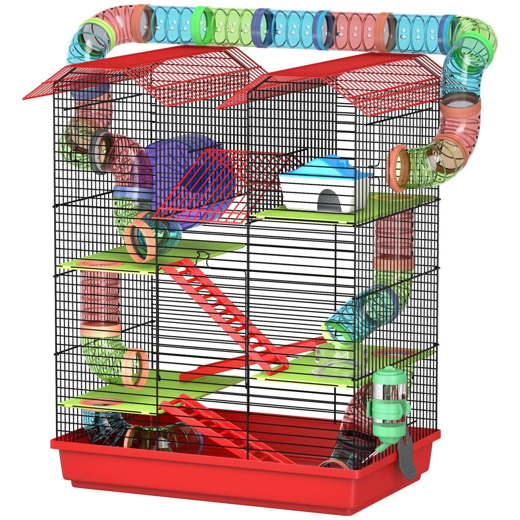 Gabbia per criceti con tunnel ¨C zephmum ¨C 47x30x59 cm rosso