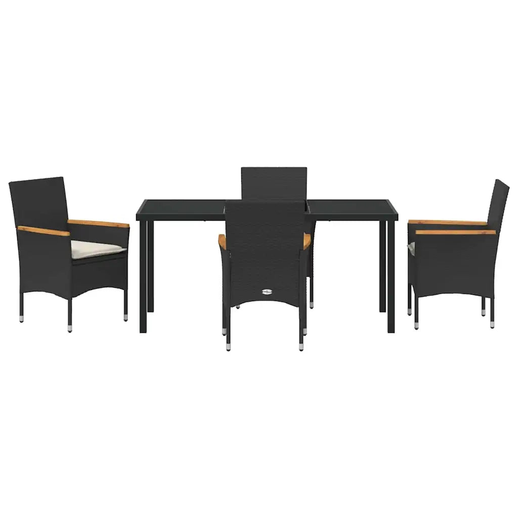 Set da Pranzo per Giardino con cuscino 5 pcs Nero polyrattan