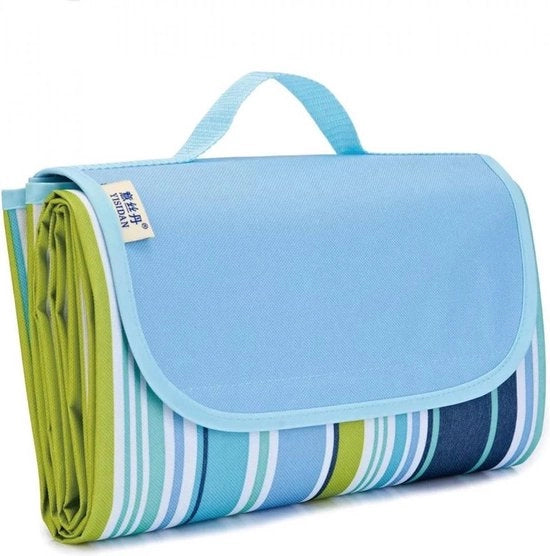 Ombrellone da picnic XL a strisce blu - 145 x 200 cm - Impermeabile - Asciugamano da spiaggia - Con maniglia