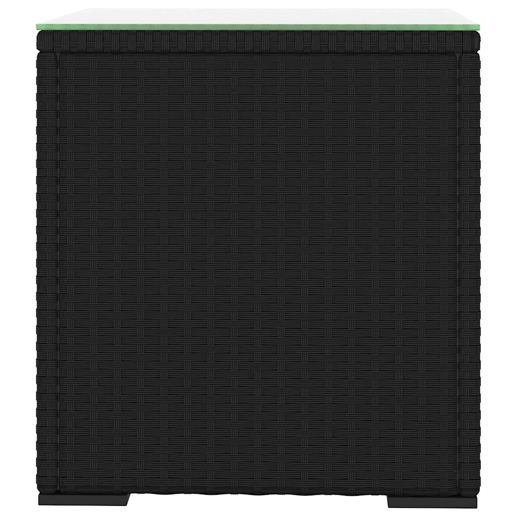 Tavolino | Tavolo laterale Nero 40x37x40,5 cm Polyrattan e Vetro Temperato