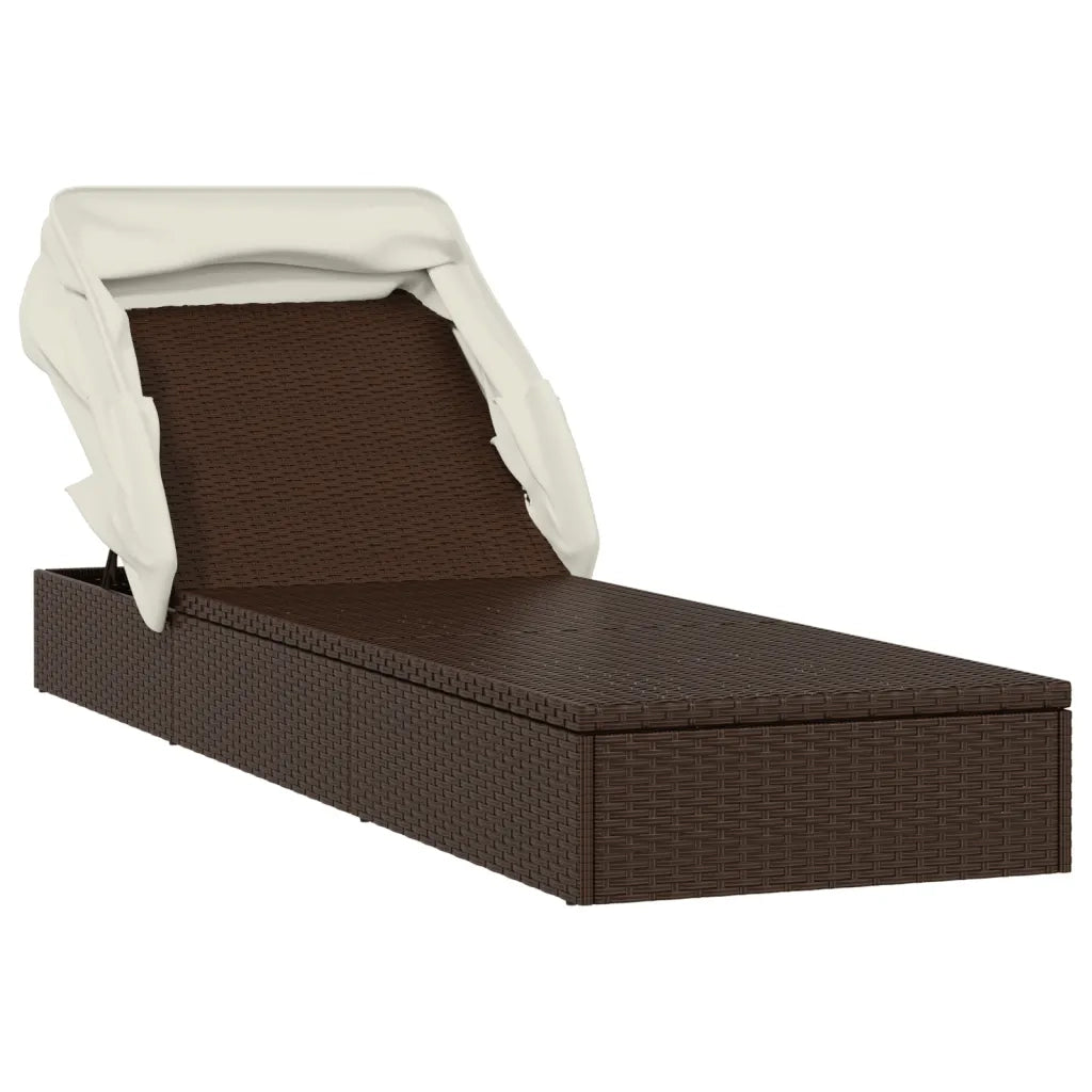 Sdraio da giardino | Lettino con Tetto Pieghevole Marrone 213x63x97 cm Polyrattan