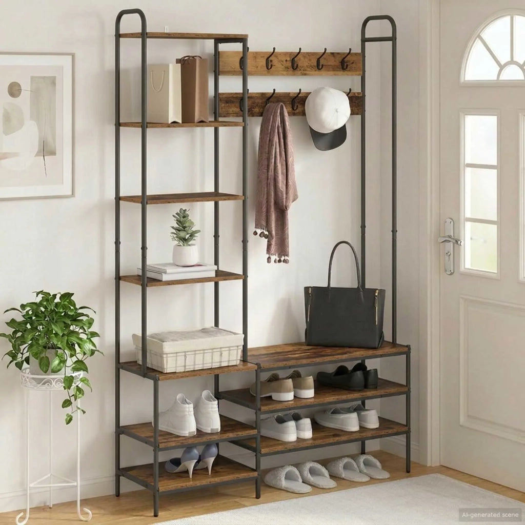 Appendiabiti con panca per scarpe Legno antico 8012042