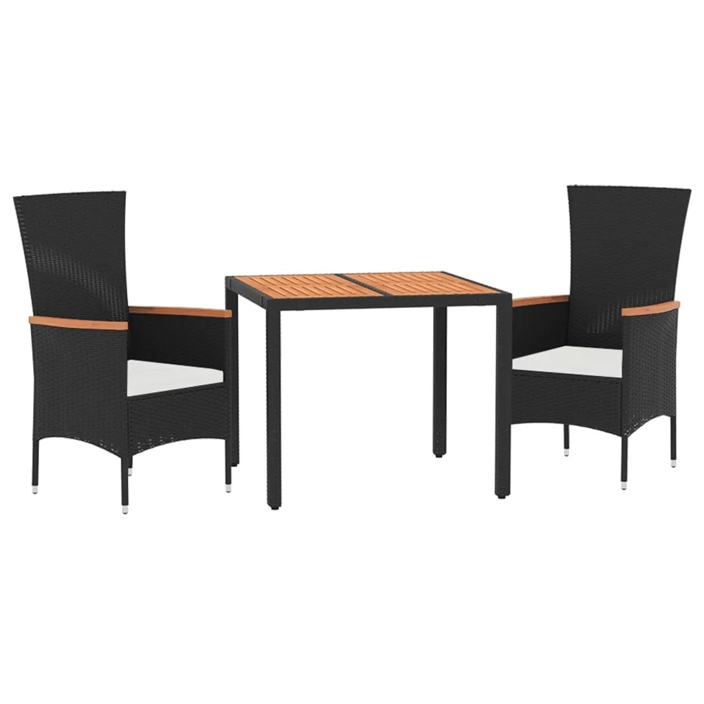 Set da Pranzo da Giardino 3 pz con Cuscini Nero in Polyrattan 3157528