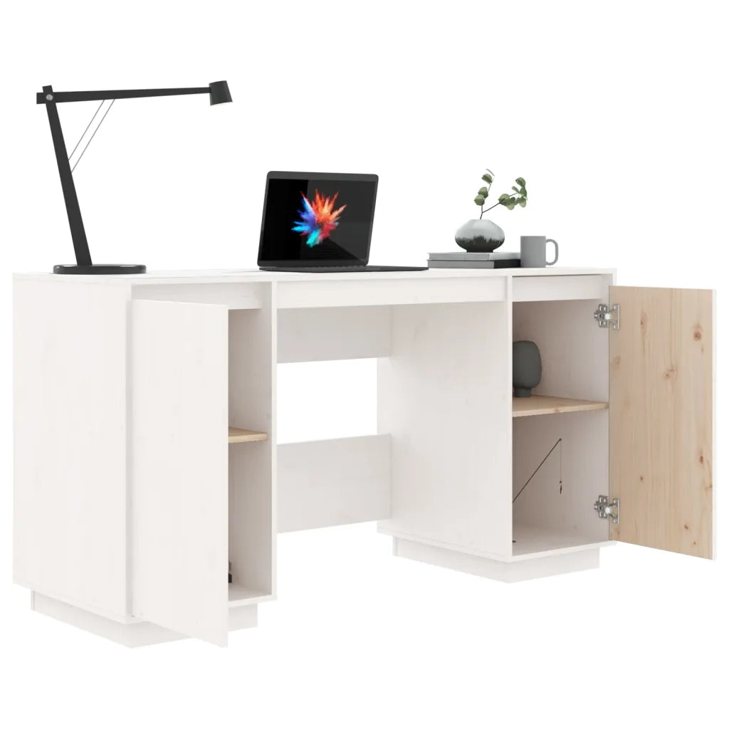 Scrivania Bianca 140x50x75 cm in Legno Massello di Pino 814325