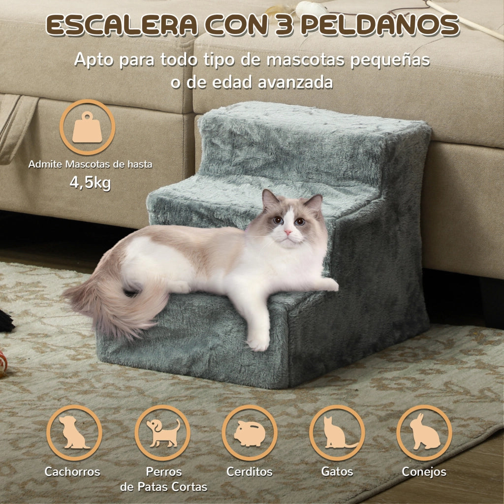 Scala per Cani 3 Gradini con Copertura Lavabile ¨C zephmum ¨C Grigio 46x35x35 cm