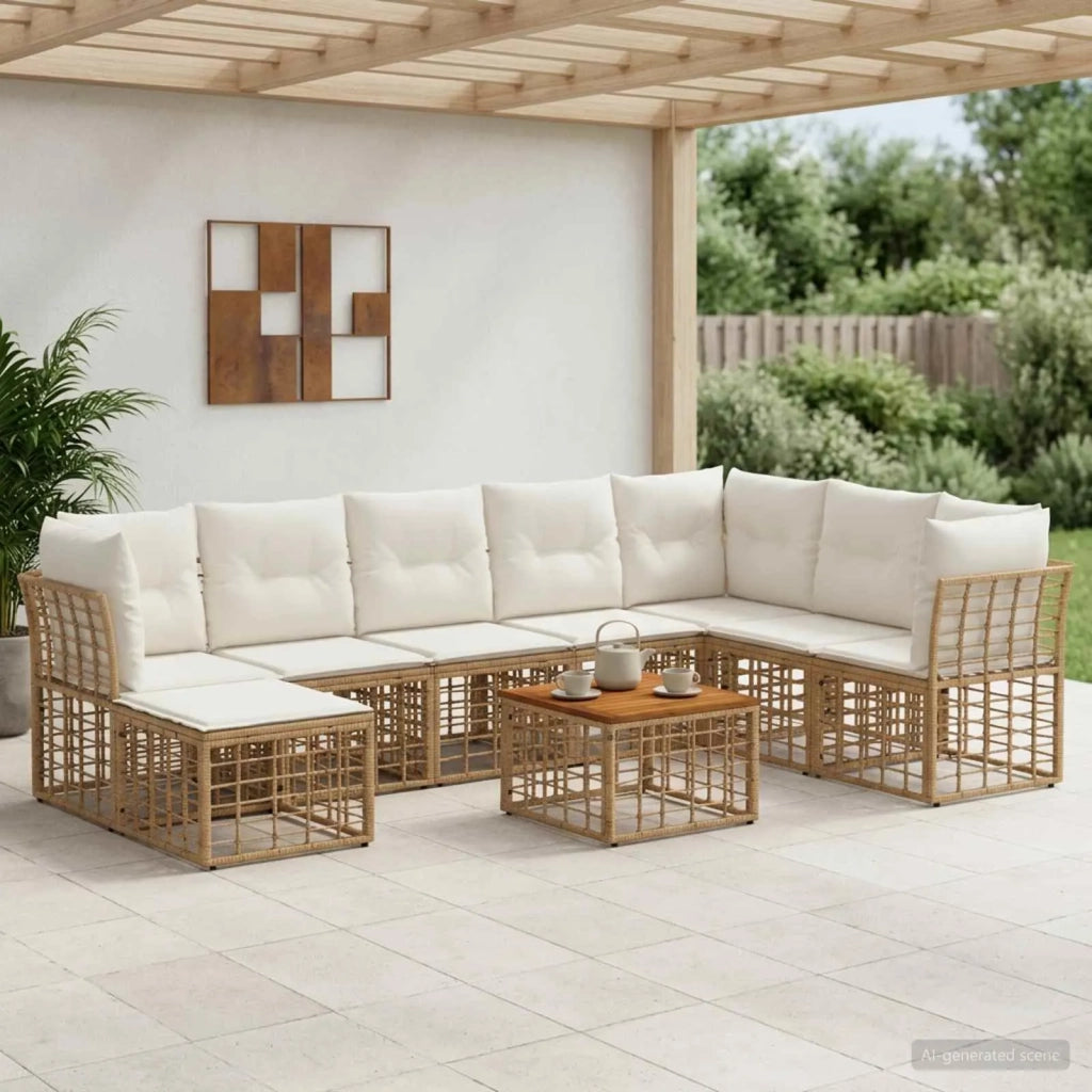 Set di divani da esterno 9 pcs Naturale e Bianco Crema 3437536
