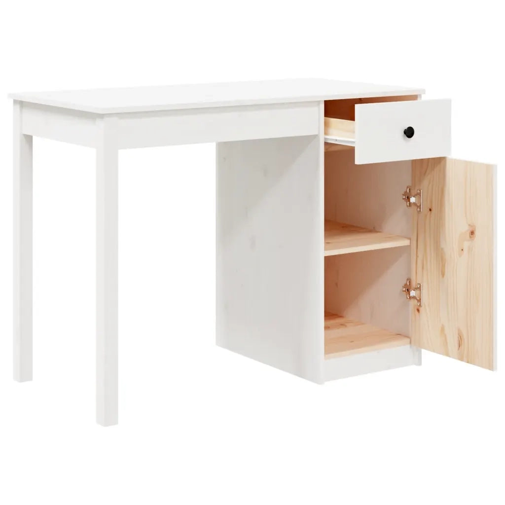 Scrivania | Tavolo da Ufficio Bianca 100x50x75 cm in Legno Massello di Pino